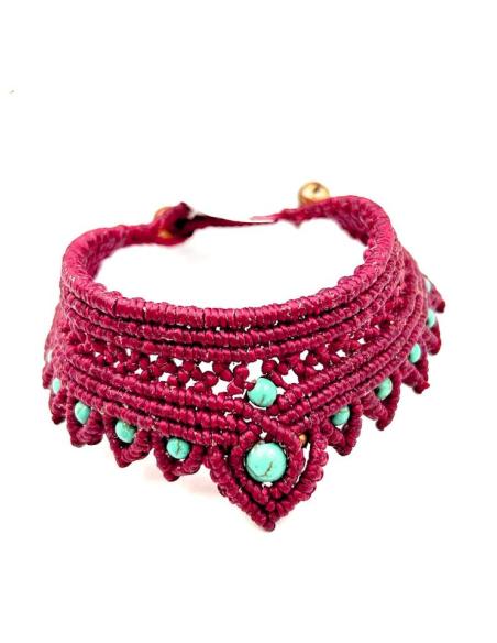 PULSERAS MUJER GRANATES DE MACRAME CON PIEDRAS TURQUESAS