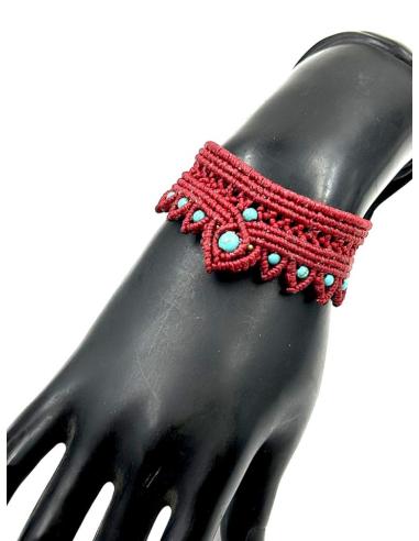 PULSERAS MUJER GRANATES DE MACRAME CON PIEDRAS TURQUESAS
