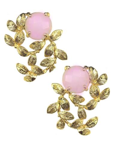 PENDIENTES MUJER DORADOS CON PIEDRA CUARZO ROSA