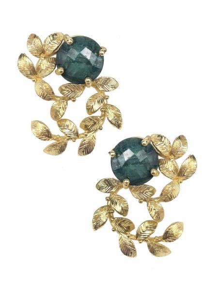 PENDIENTES MUJER DORADOS CON PIEDRA VERDE