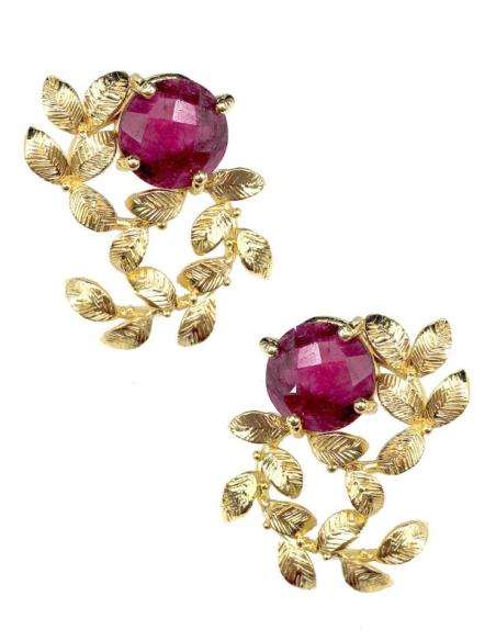 PENDIENTES MUJER DORADOS CON PIEDRAS BUGAMBILIAS