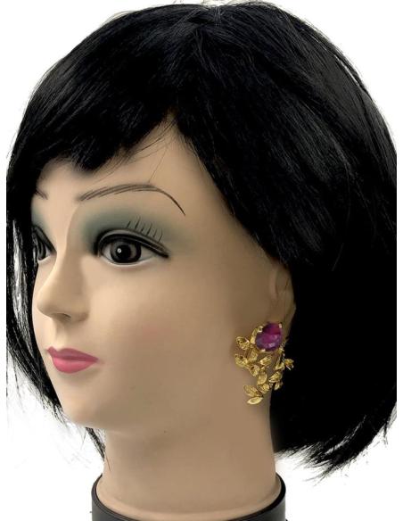 PENDIENTES MUJER DORADOS CON PIEDRAS BUGAMBILIAS