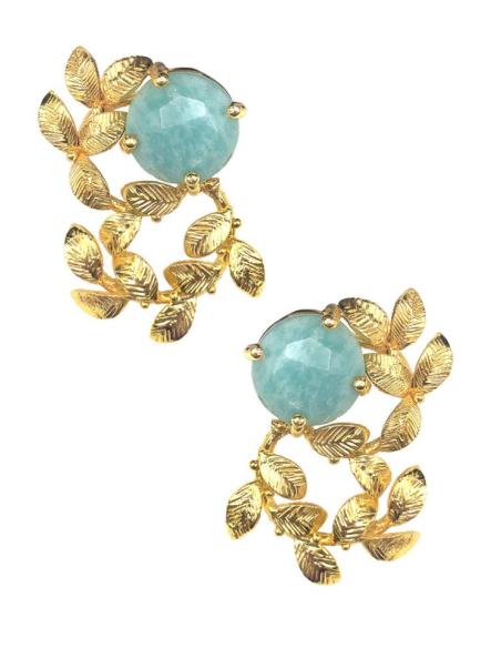 PENDIENTES MUJER DORADOS CON PIEDRA AZUL CLARO