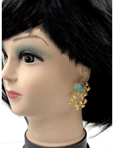 PENDIENTES MUJER DORADOS CON PIEDRA AZUL CLARO