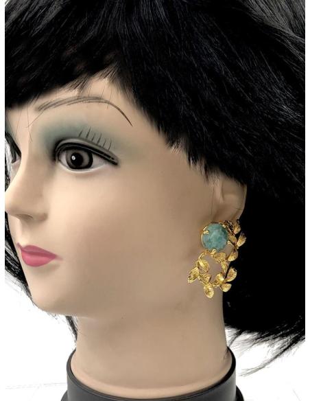 PENDIENTES MUJER DORADOS CON PIEDRA AZUL CLARO