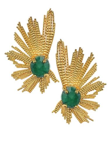 PENDIENTES PARA MUJER DORADOS Y VERDES DE PIEDRA NATURAL
