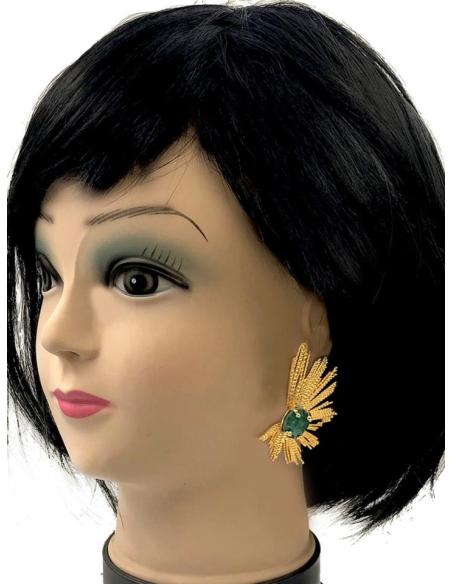 PENDIENTES PARA MUJER DORADOS Y VERDES DE PIEDRA NATURAL