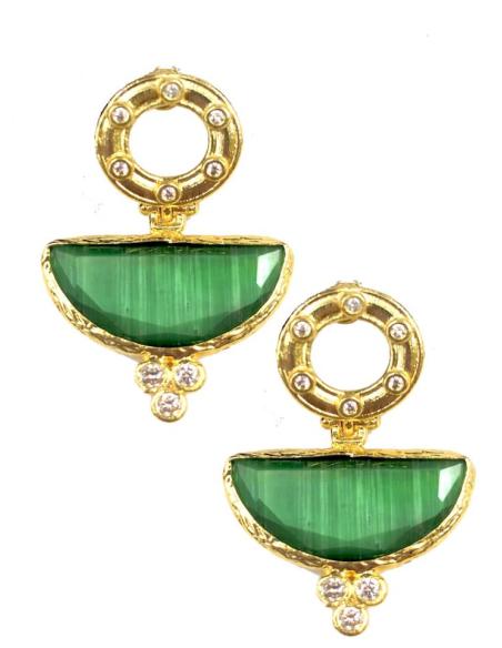 PENDIENTES DE MUJER CON PIEDRAS VERDES CON BAÑO DE ORO
