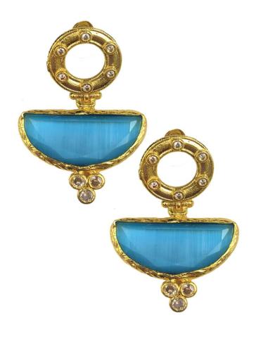 PENDIENTES DE MUJER CON PIEDRAS TURQUESAS CON BAÑO DE ORO