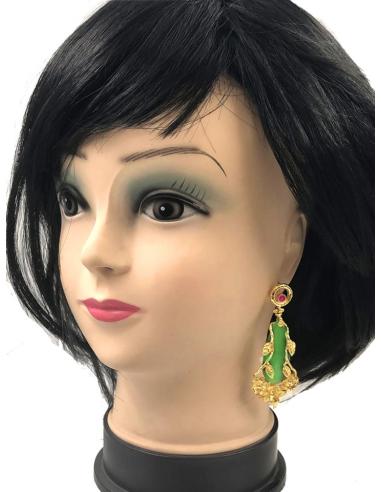 PENDIENTES MUJER LARGOS VERDES ESMERALDA EN LÁGRIMA Y FLORES