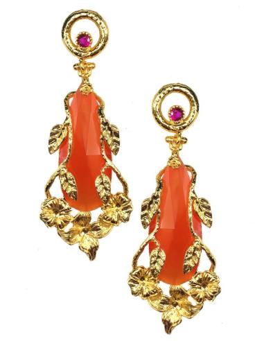 PENDIENTES MUJER LARGOS NARANJAS ELEGANTEMENTE DECORADOS