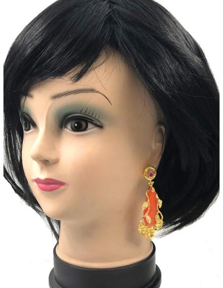 PENDIENTES MUJER LARGOS NARANJAS ELEGANTEMENTE DECORADOS