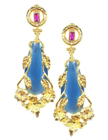 PENDIENTES MUJER LARGOS AZULONES ELEGANTEMENTE DECORADOS