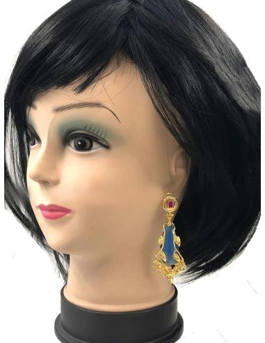 PENDIENTES MUJER LARGOS AZULONES ELEGANTEMENTE DECORADOS