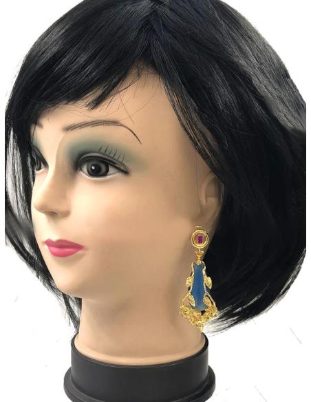 PENDIENTES MUJER LARGOS AZULONES ELEGANTEMENTE DECORADOS