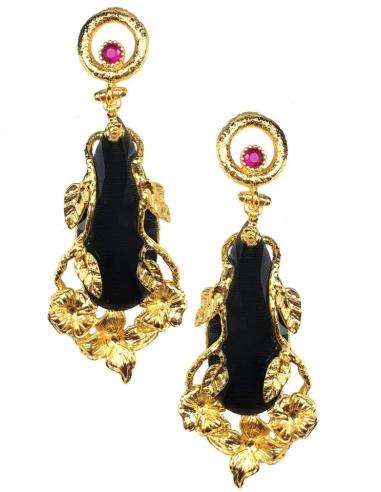 PENDIENTES MUJER LARGOS NEGROS ELEGANTEMENTE DECORADOS