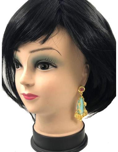PENDIENTES MUJER LARGOS AZULES ELEGANTEMENTE DECORADOS