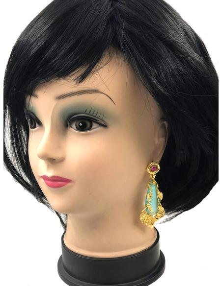 PENDIENTES MUJER LARGOS AZULES ELEGANTEMENTE DECORADOS