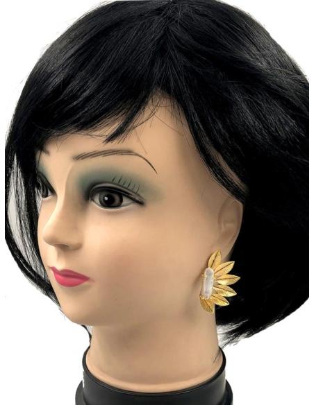 PENDIENTES MUJER CORTOS DORADOS CON PERLAS DISEÑO DE HOJAS