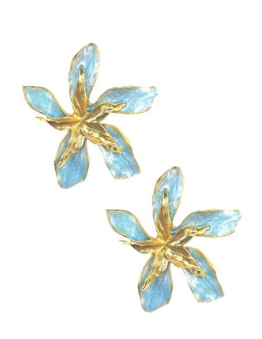 PENDIENTES GRANDES AZULES DE VISTOSA FLOR PARA BODAS