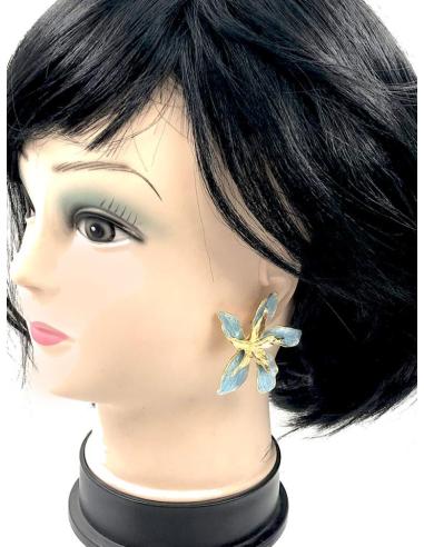 PENDIENTES GRANDES AZULES DE VISTOSA FLOR PARA BODAS