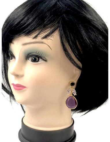 PENDIENTES MUJER DORADOS Y MORADOS DE PIEDRAS Y CRISTAL