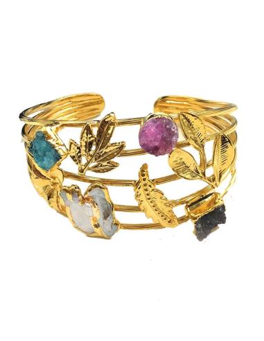 PRECIOSAS PULSERAS ANCHAS DORADAS CON PIEDRAS DRUSAS
