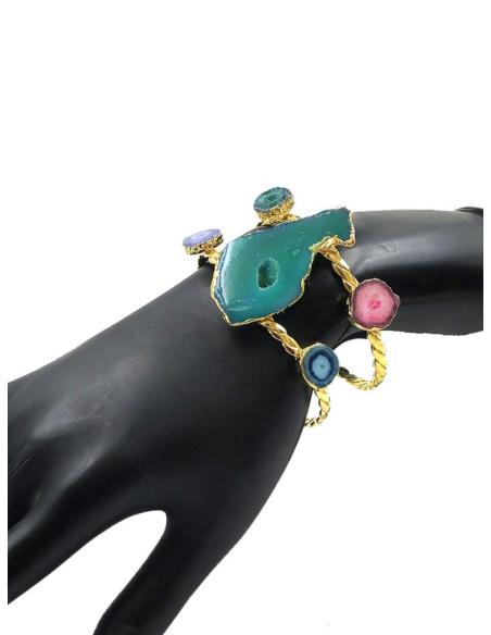 PULSERAS VERDES Y DORADAS GRAN BRAZALETE CON PEDRERIA