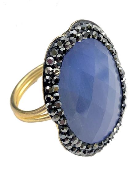 ANILLOS GRANDES MUJER DE PIEDRAS FACETADAS AZULES