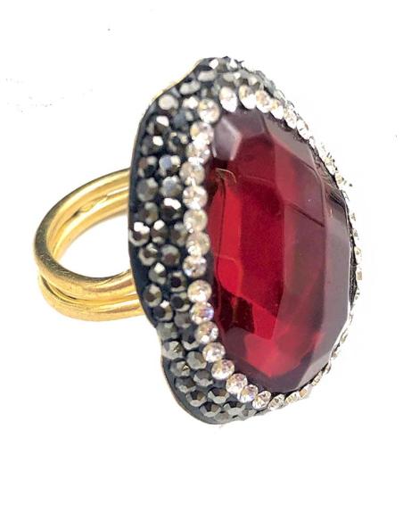 ANILLOS DE FIESTA CON PIEDRAS ROJAS Y CIRCONITAS