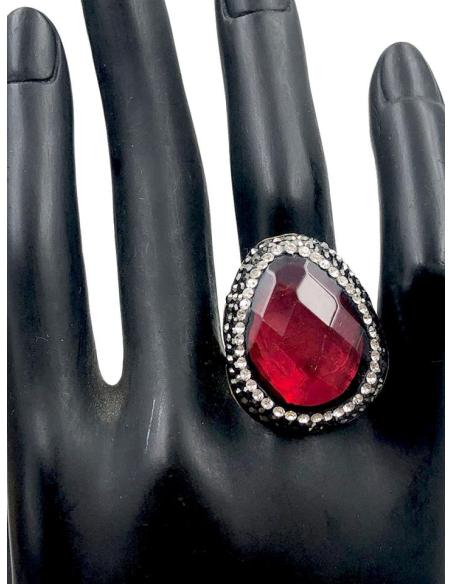 ANILLOS DE FIESTA CON PIEDRAS ROJAS Y CIRCONITAS