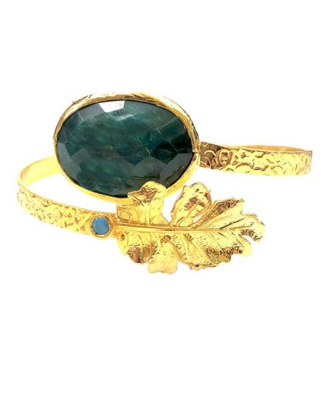 PULSERAS MUJER VERDES Y DORADAS CON HOJA DECORATIVA