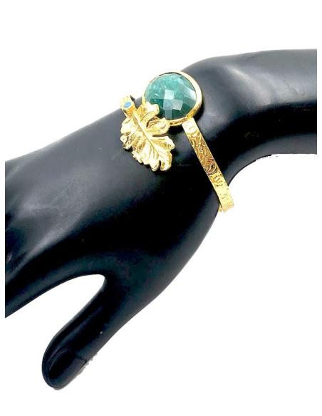 PULSERAS MUJER VERDES Y DORADAS CON HOJA DECORATIVA