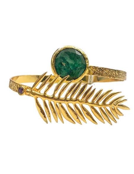 PULSERAS DORADAS DE MUJER CON HOJITA Y PIEDRA VERDE