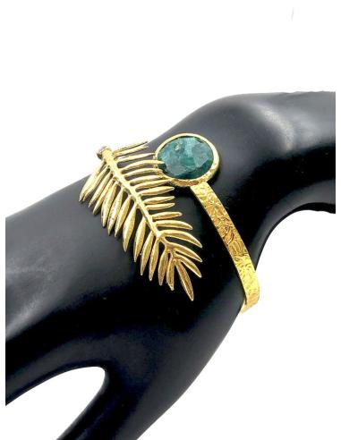 PULSERAS DORADAS DE MUJER CON HOJITA Y PIEDRA VERDE