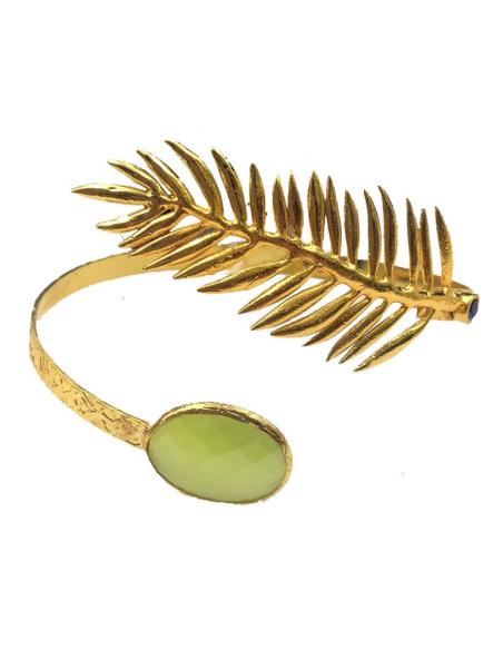 PULSERAS DORADAS Y VERDES PARA MUJER DECORADA CON HOJA