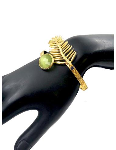 PULSERAS DORADAS Y VERDES PARA MUJER DECORADA CON HOJA