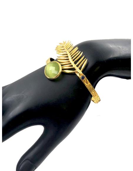 PULSERAS DORADAS Y VERDES PARA MUJER DECORADA CON HOJA