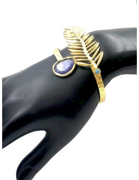 PULSERAS DORADAS Y MORADAS PARA MUJER DECORADA CON HOJA
