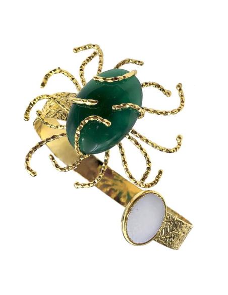 PULSERAS DE MUJER DORADAS CON PIEDRA VERDE Y PERLAS PARA BODAS