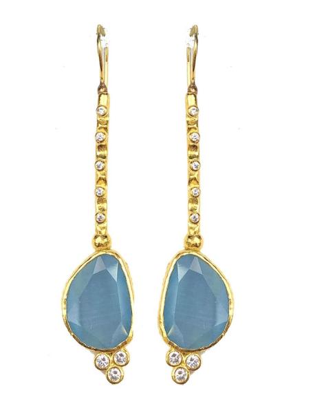 PENDIENTES LARGOS DE PIEDRA AZULES TONO CLARO Y CIRCONITAS