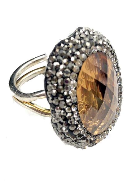 ANILLOS DE MUJER GRANDES DE CRISTAL AMBAR CON CIRCONITAS