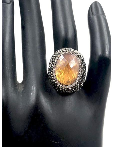 ANILLOS DE MUJER GRANDES DE CRISTAL AMBAR CON CIRCONITAS