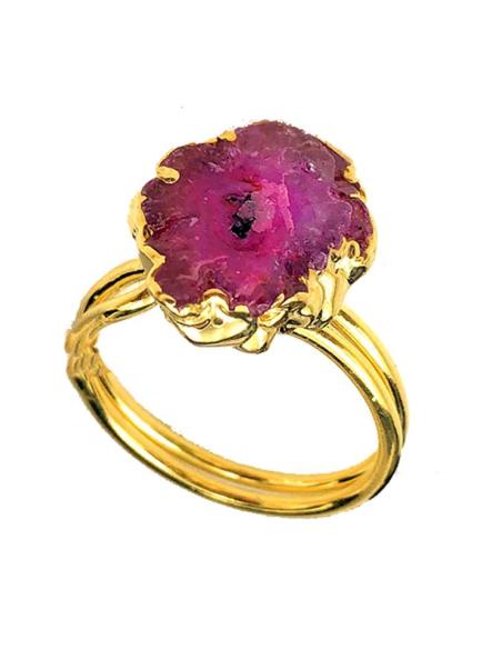 ANILLOS ELEGANTES PARA MUJER DORADOS CON PIEDRA FUCSIA
