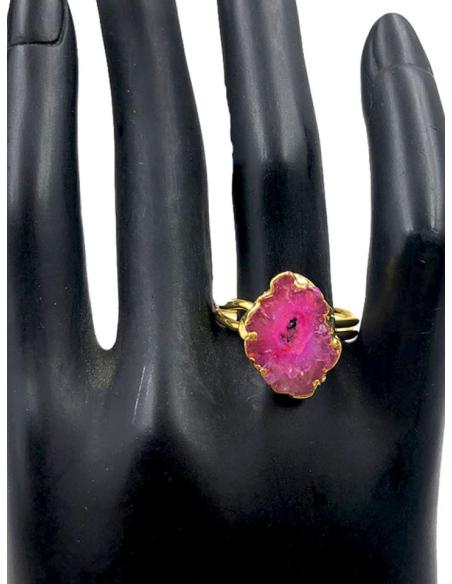 ANILLOS ELEGANTES PARA MUJER DORADOS CON PIEDRA FUCSIA