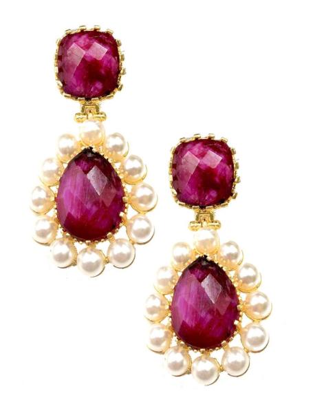 PENDIENTES BUGAMBILIAS DE PIEDRA Y PERLAS PARA INVITADA DE BODA