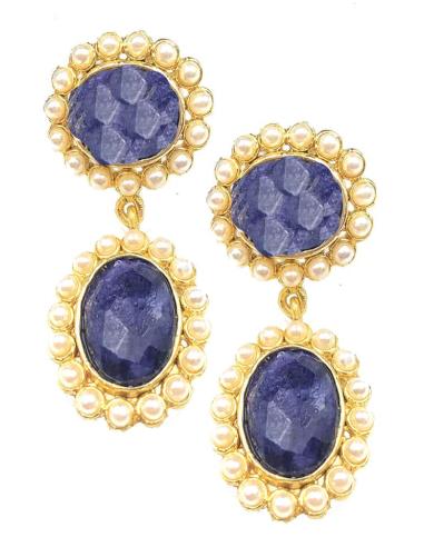PENDIENTES MUJER DE PIEDRA MORADO UVA Y PERLAS