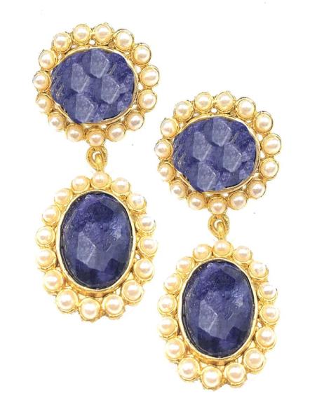 PENDIENTES MUJER DE PIEDRA MORADO UVA Y PERLAS