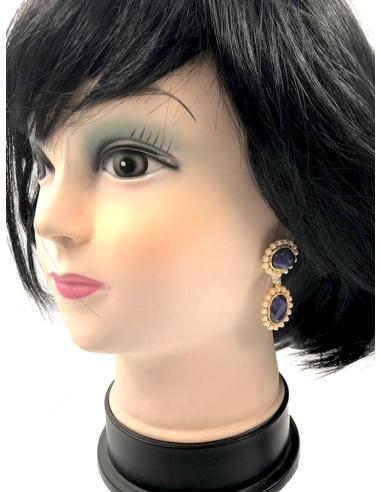 PENDIENTES MUJER DE PIEDRA MORADO UVA Y PERLAS