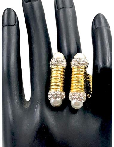ANILLOS MUJER DORADOS CON DISEÑO ELEGANTE DE PERLAS Y CRISTAL